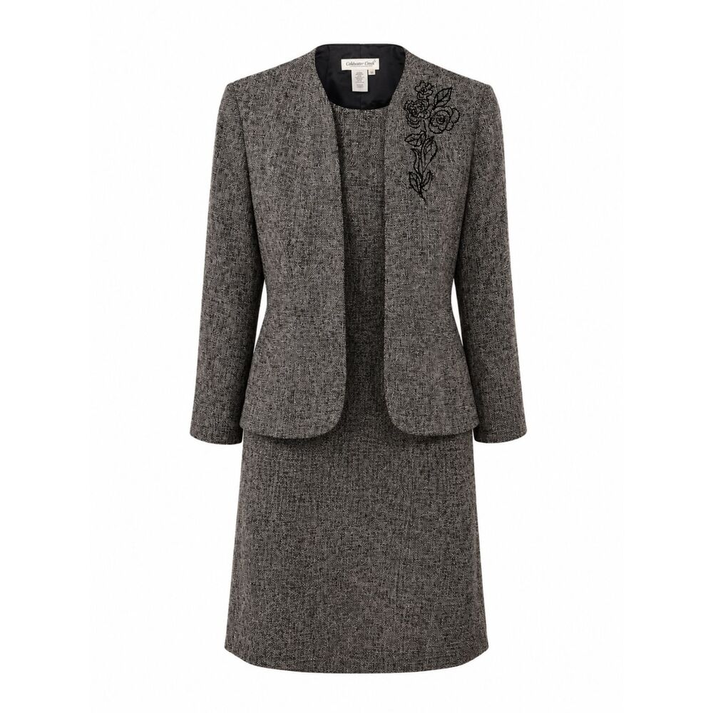 Coldwater Creek Womens Size 10 Tweed Dress Set Embroidered Career Church